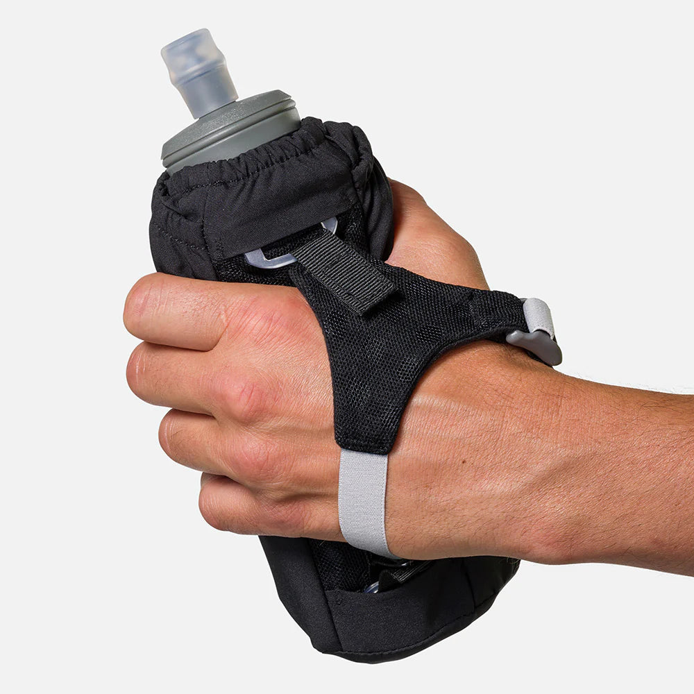 Unisex Nathan Pinnacle Soft Flask Insulated Handheld 18oz. Black. Back view.