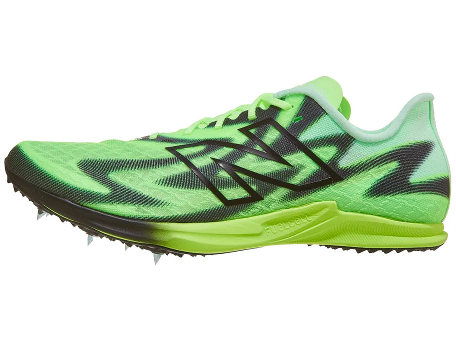 Unisex New Balance FuelCell SuperComp XC-X. Green/Black upper. Green/Black midsole. Lateral view.