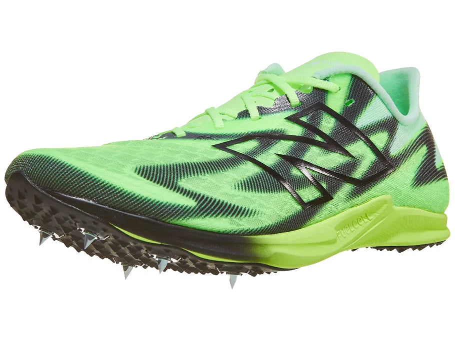 Unisex New Balance FuelCell SuperComp XC-X. Green/Black upper. Green/Black midsole. Lateral view.