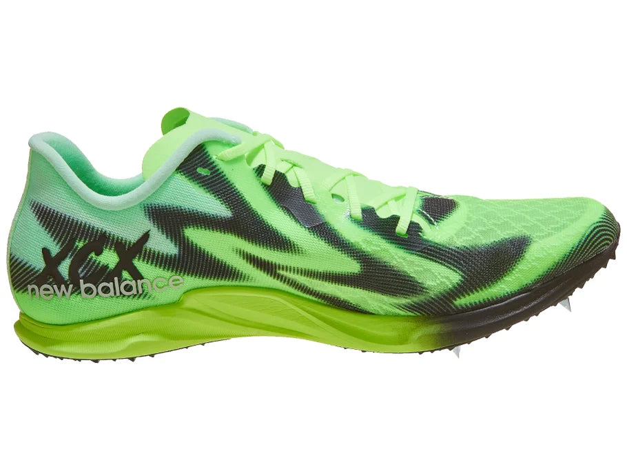 Unisex New Balance FuelCell SuperComp XC-X. Green/Black upper. Green/Black midsole. Medial view.