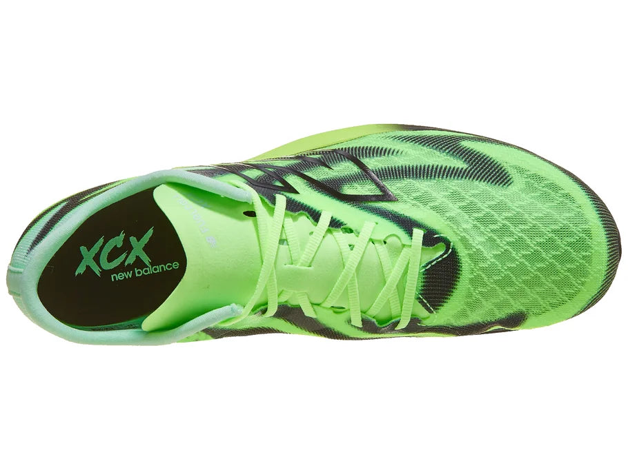 Unisex New Balance FuelCell SuperComp XC-X. Green/Black upper. Green/Black midsole. Top view.