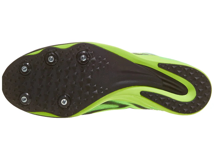 Unisex New Balance FuelCell SuperComp XC-X. Green/Black upper. Green/Black midsole. Bottom view.