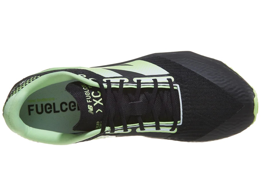 Unisex New Balance FuelCell XC7 v5. Black upper. Black midsole. Top view.