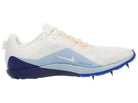 Nike Zoom Rival XC 7. White upper. Blue midsole. Medial view.