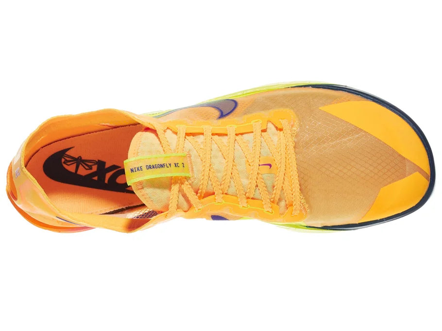 Nike ZoomX Dragonfly XC 2. Orange upper. Yellow midsole. Top view.