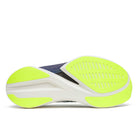 Unisex Saucony Endorphin Elite 2. Grey upper. Blue and white midsole. Bottom view. 