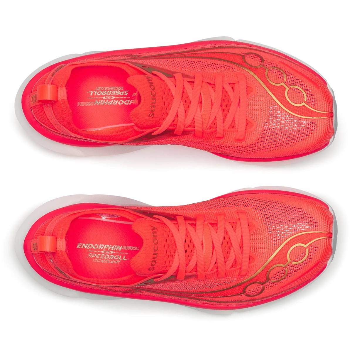 Saucony Endorphin Elite 3. Red upper. White midsole. Top view.