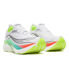 Saucony Endorphin Elite 3. White upper. White midsole. Lateral view.