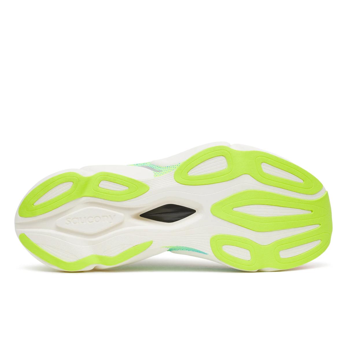 Saucony Endorphin Elite 3. White upper. White midsole. Bottom view.