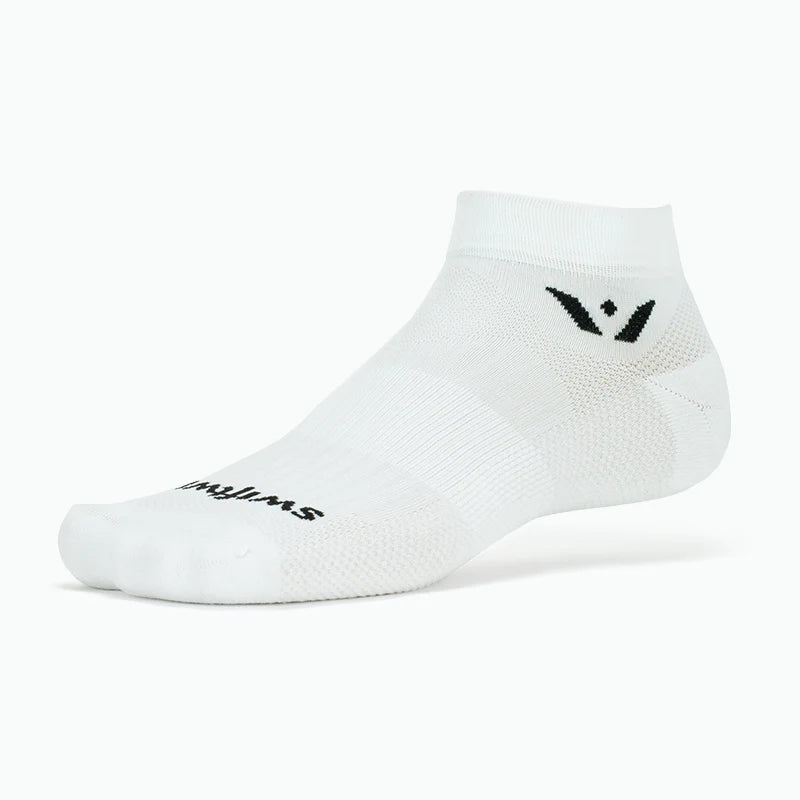 Unisex Swiftwick Aspire One. White. Lateral view.