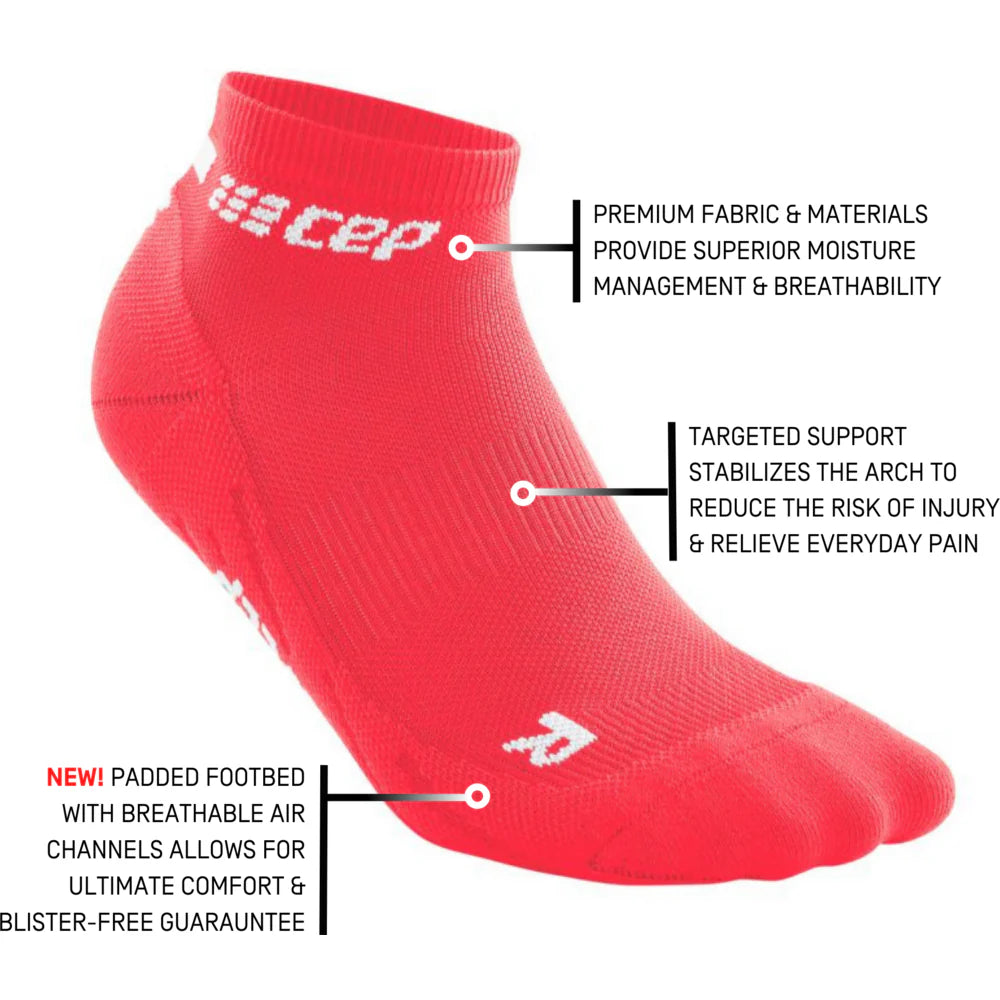Women's CEP The Run 4.0 Low Cut Socks. Pink. Tech sheet.