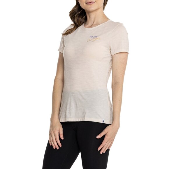 Smartwool Womens Graphic Short Sleeve | Grey | Purple and Yellow Mountains Graphic| Front View