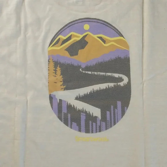 Smartwool Womens Graphic Short Sleeve | Grey | Purple and Yellow Mountains Graphic| Rear View