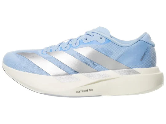 Women's Adidas Adizero SL. Light Blue upper. White midsole. Lateral view.