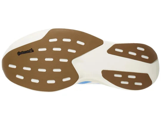 Women's Adidas Adizero Evo SL. White upper. White midsole. Bottom view.