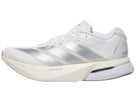 Women's Adidas Boston 13. White upper. White midsole. Lateral view.