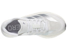 Women's Adidas Boston 13. White upper. White midsole. Top view.