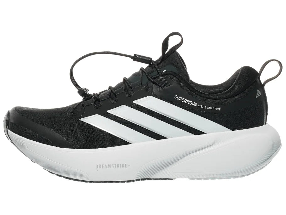 Women's Adidas Supernova Adaptive. Black upper. White midsole. Lateral view.
