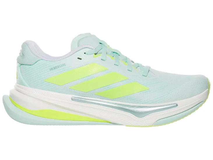 Women's Adidas Supernova Prima. Light Blue upper. White midsole. Medial view.