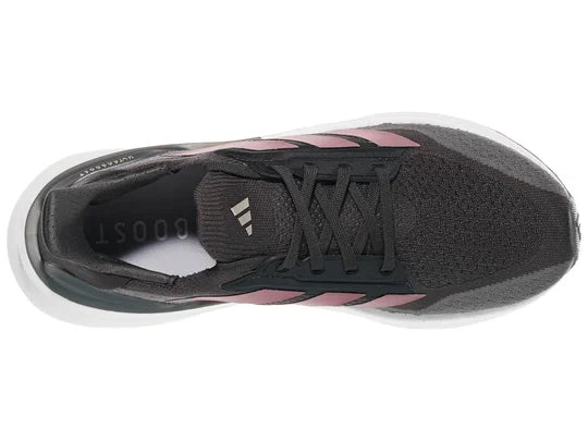 Women's Adidas Ultraboost 5x. Grey upper. White midsole. Top view.