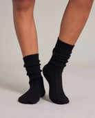 Women's Alashan Cashmere Ribbed Cashmere Socks. Black colorway. 