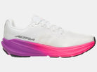 Women's Altra Experience Flow 3. White upper. Pink and purple midsole. Medial view.