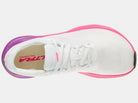 Women's Altra Experience Flow 3. White upper. Pink and purple midsole. Top view.