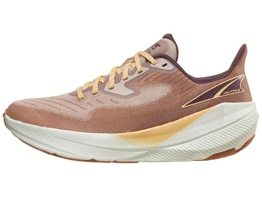 Women's Altra Experience Flow. Tan/Pink upper. White midsole. Lateral view.