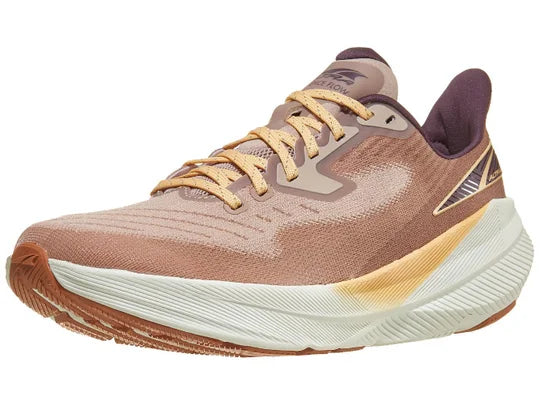 Women's Altra Experience Flow. Tan/Pink upper. White midsole. Lateral view.