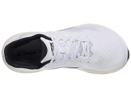 Women's Altra Experience Flow. White upper. Gray midsole. Top view.