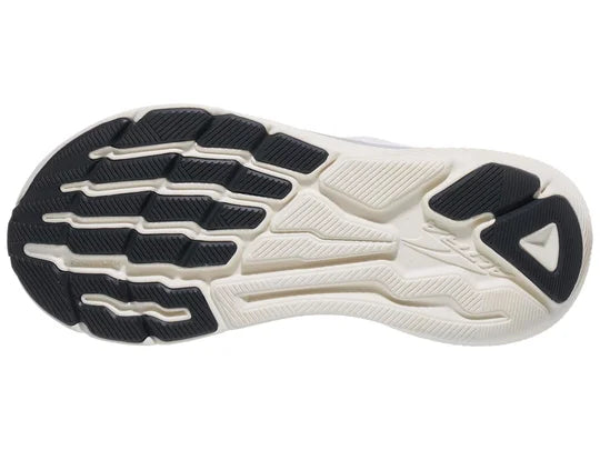 Women's Altra Experience Flow. White upper. Gray midsole. Bottom view.