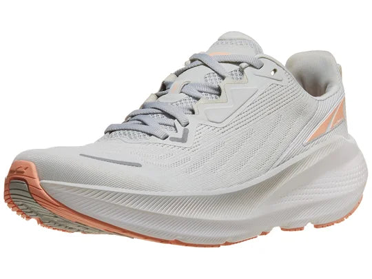 Women's Altra FWD Via. Light Gray upper. Light Gray midsole. Lateral view.