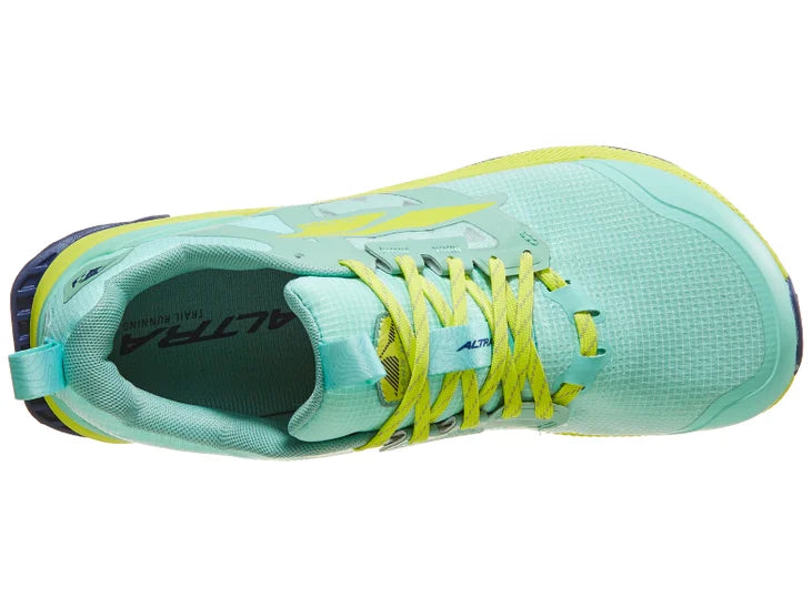Women's Altra Lone Peak 8. Mint upper. Yellow midsole. Top view.