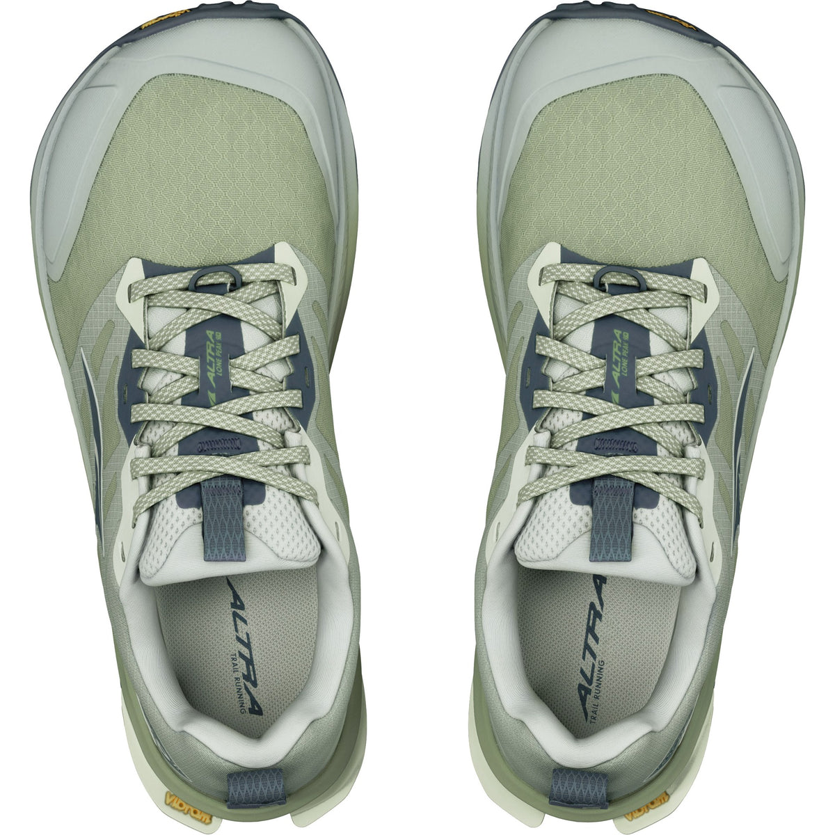 Women's Altra Lone Peak 9+. Green upper. Green midsole. Top view.