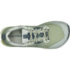 Women's Altra Lone Peak 9+. Green upper. Green midsole. Bottom view.
