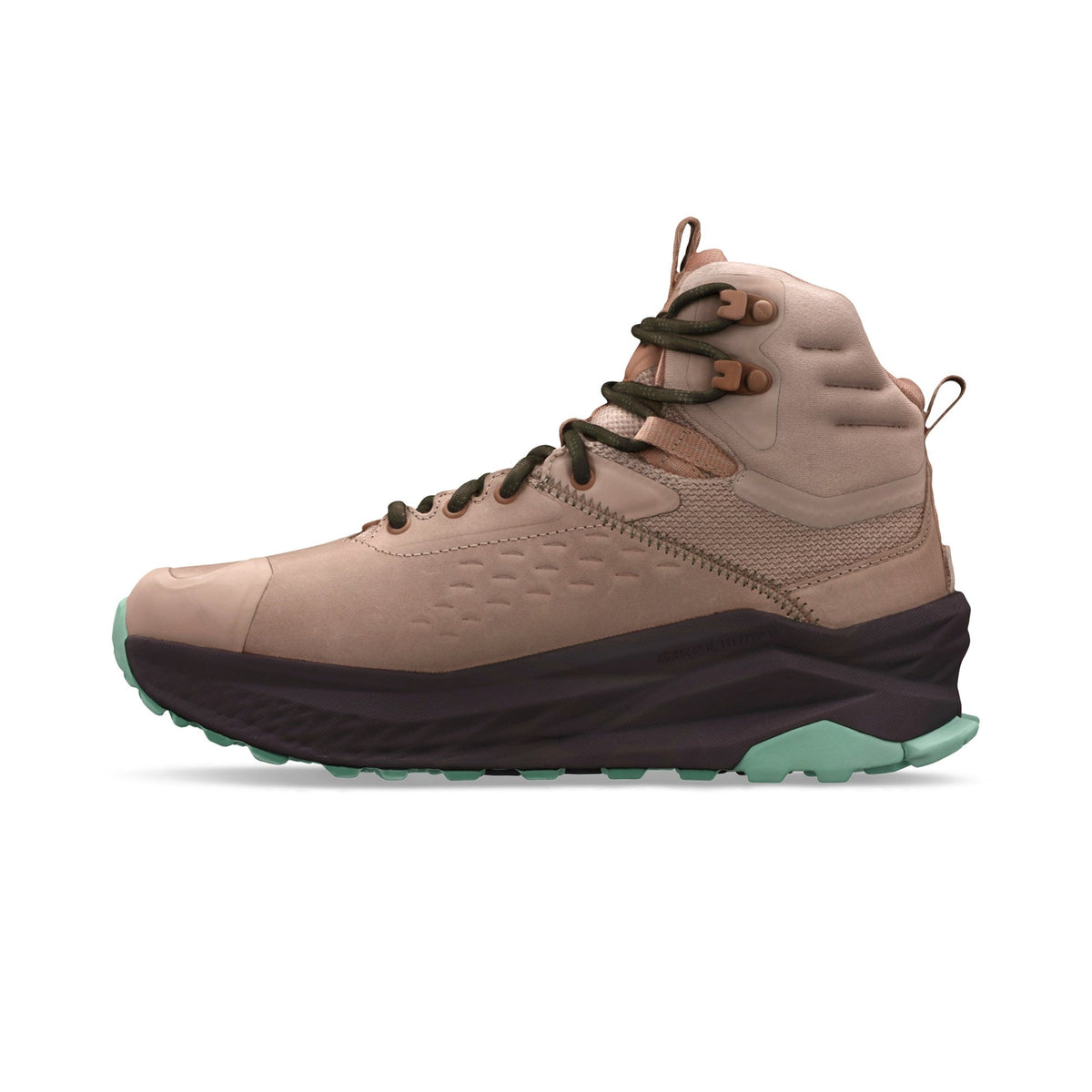 Women's Altra Olympus 6 Hike Mid GTX in Tan, medial view.