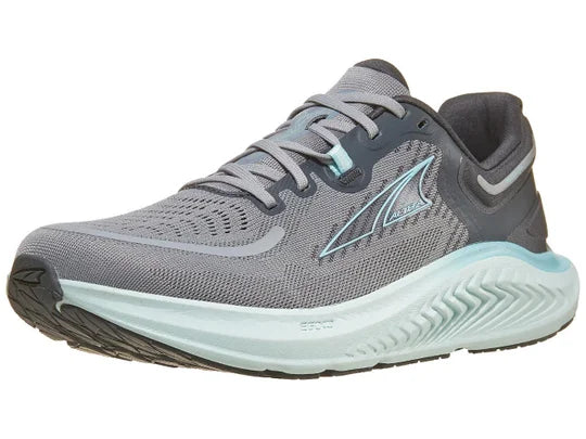 Women's Altra Paradigm 7. Grey upper. Off white midsole. Lateral view.