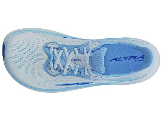 Women's Altra Torin 8. Light Blue upper. Light Blue midsole. Top view.
