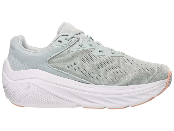 Women's Altra Via Olympus 2. Grey upper. White midsole. Medial view.