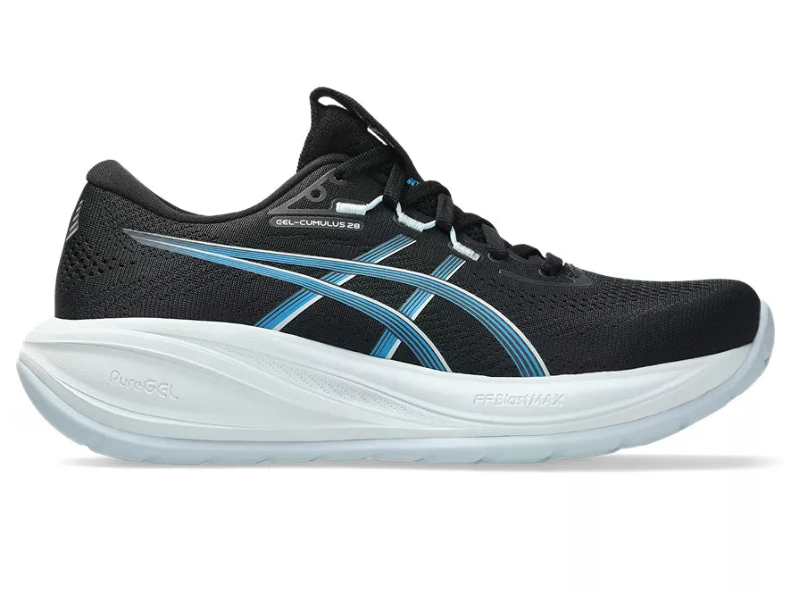 Women's Asics GEL-Cumulus 28 Black/Aegean Blue lateral view