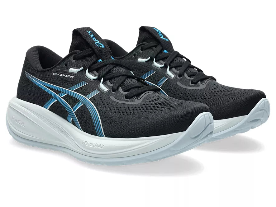 Women's Asics GEL-Cumulus 28 Black/Aegean Blue lateral view