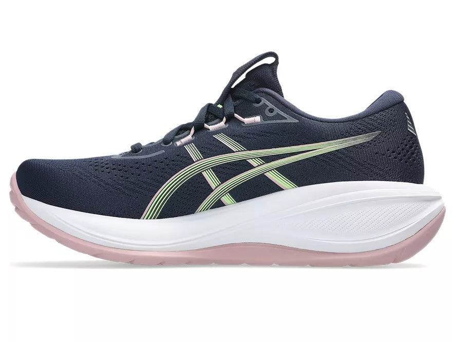 Women's Asics Gel-Cumulus 28. Dark Navy upper. White midsole. Medial view.