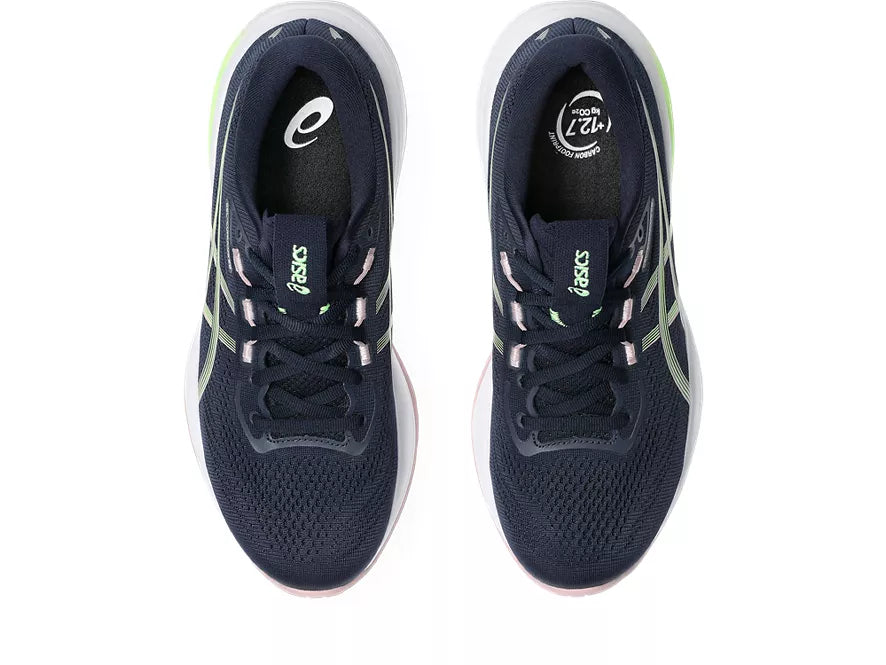 Women's Asics Gel-Cumulus 28. Dark Navy upper. White midsole. Top view.