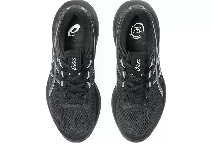 Women's Asics Gel-Cumulus 28. Black upper. Black midsole. Top view.