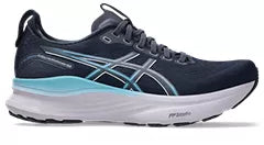 Women's Asics Gel Kayano 32. Navy upper. White midsole. Lateral view.