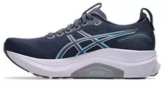 Women's Asics Gel Kayano 32. Navy upper. White midsole. Medial view.