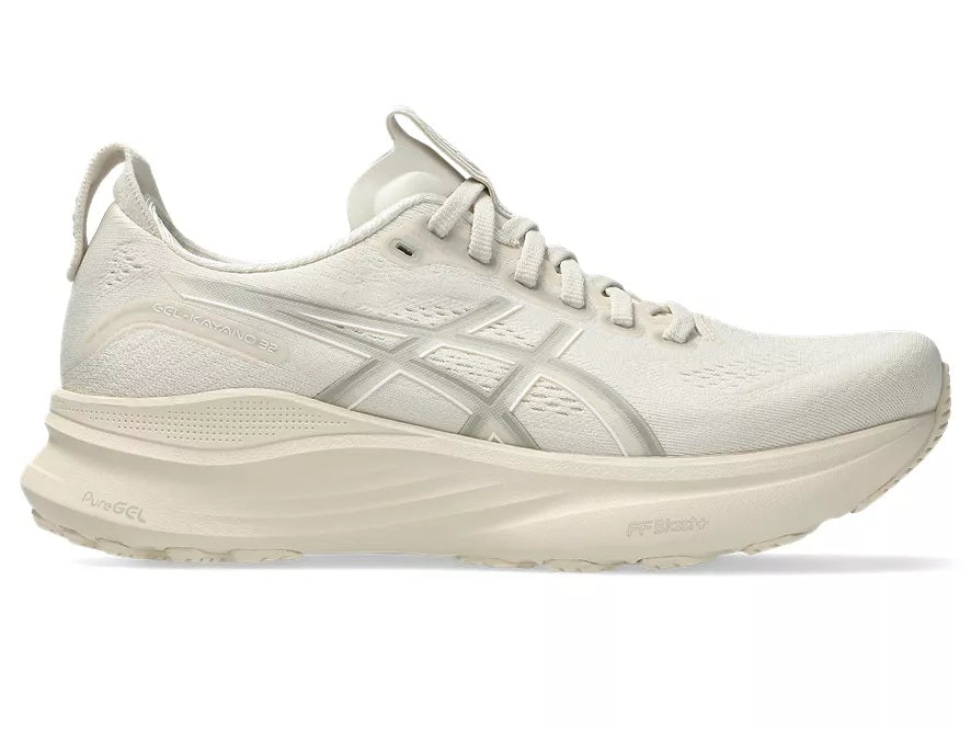 Women's Asics Gel Kayano 32. Beige upper. Beige midsole. Lateral view.