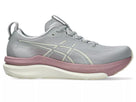 Women's Asics Gel-Kayano 33. Grey upper. Purple/White midsole. Lateral view.