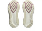Women's Asics Gel-Kayano 33. Grey upper. Purple/White midsole. Bottom view.