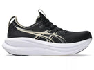 Women's Asics Gel-Nimbus 2. Black upper. White midsole. Lateral view.